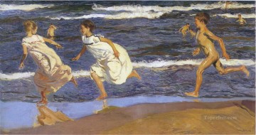  Riendo Pintura - corriendo por la playa 1908